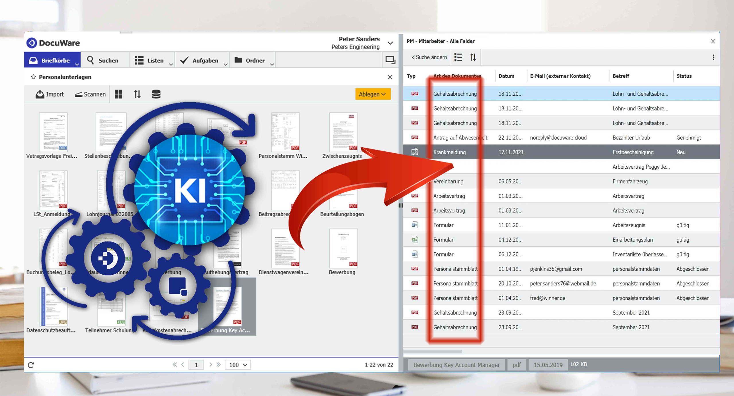 DocuWare screenshot beim automatisierten Auslesen der Daten aus Rechnungen