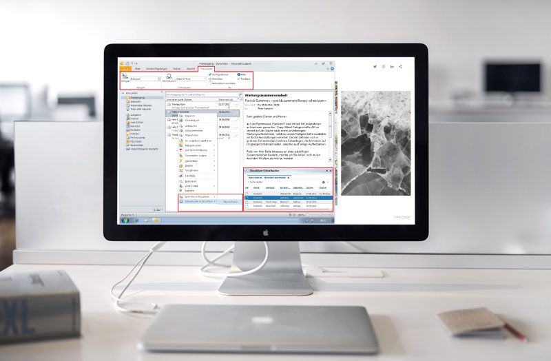 Apple MacBook, auf Minitor Outlook und direkter DocuWare Schnittstelle