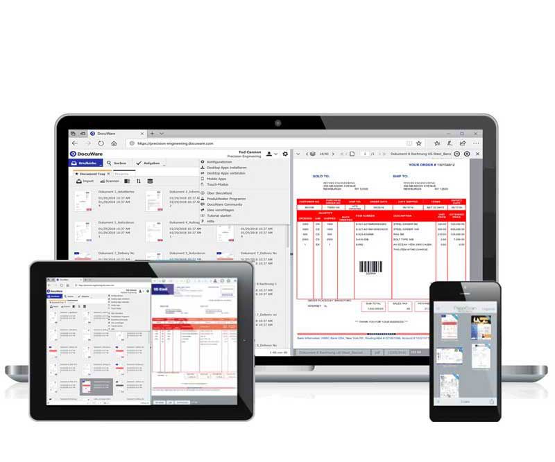 Laptop mit laufender DocuWare Software, Importieren von Dokumenten