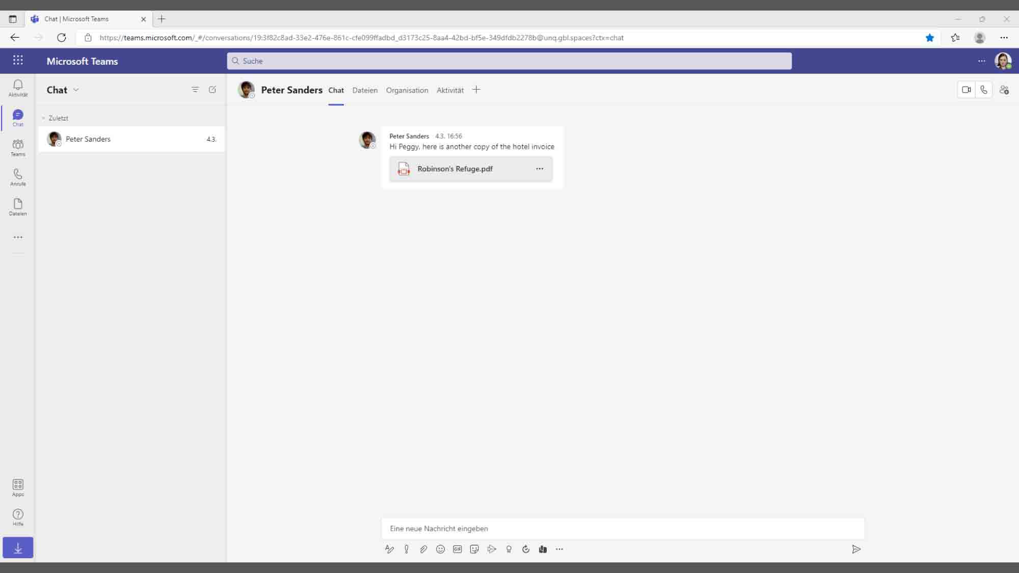 Microsoft Teams Screenshot mit geteiltem pdf-Dokument 