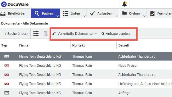 Desktopansicht DocuWare mit Pinn-Funktion