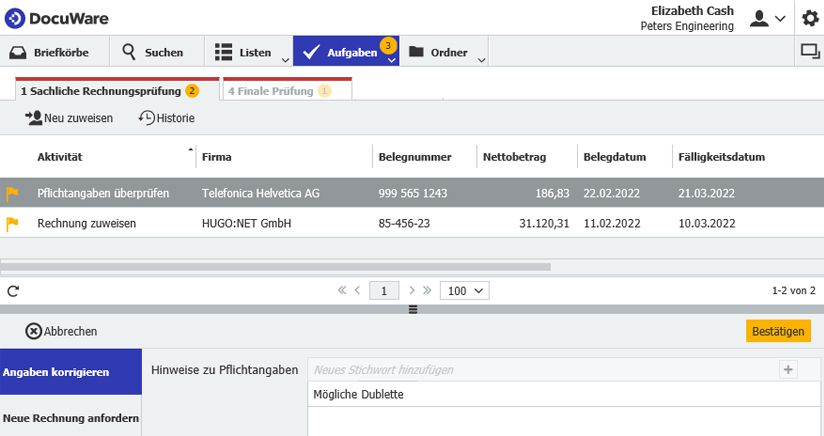 Dublettenprüfung und Anzeige möglicher doppelter Dokumente